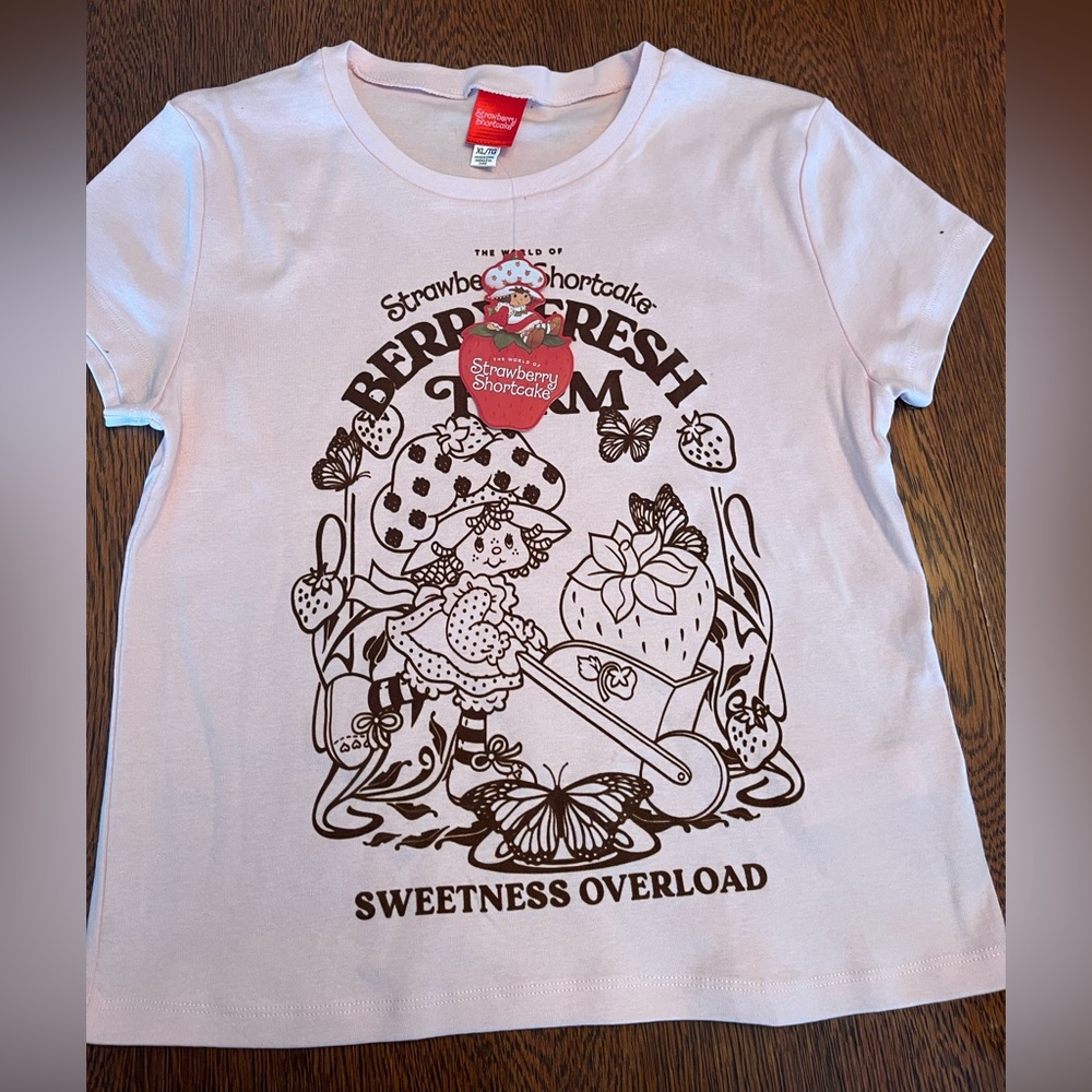 NWT | Strawberry Shortcake | Berry Fresh Farm Graphic Tee XL Pink 100% Cotton 🍓